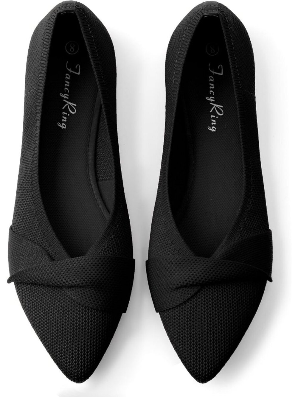 FancyRing Women's Black Knit Pointed Toe Flats Casual Comfortable Slip On Shoes
